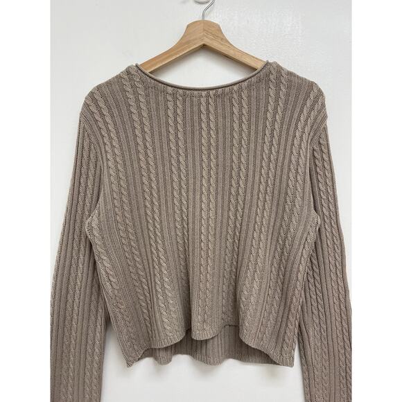Vintage Express Cable Knit Neutral Boxy Cropped Classic Cotton Sweater - Medium - Picture 3 of 10